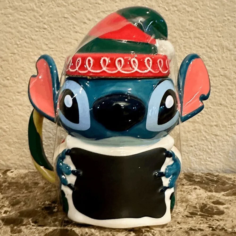 Elf Stitch Holiday Mug & Lid Disney Parks Lilo & Stitch NEW NIB Christmas Santa